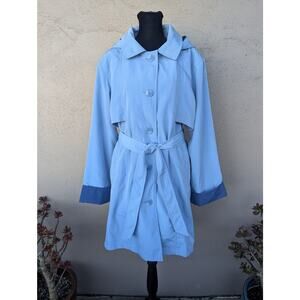 💜Vintage Misty Harbor Lightweight Hooded Trench Parka Blue Belted